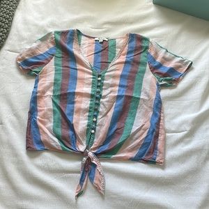 Madewell button down/tie top- striped/vintage look